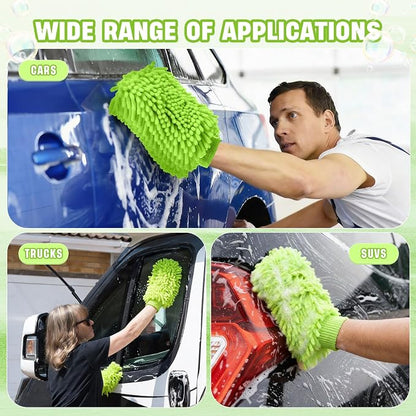 48 Pack Car Wash Mitt Bulk Microfiber, 10'' x 8'' Chenille Car Wash Mitt Gloves, Scratch Free Double Sided No Lint No Marks for Truck SUV and All Vehicle Surfaces (Lime Green)