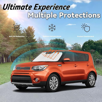 Windshield Sun Shade for KIA Soul 2020 2021 2022 2023 2024 2025 2026, Car Front Window SunShades Shield Cover Sun Visor Protector with 240T Block UV Rays Accessories