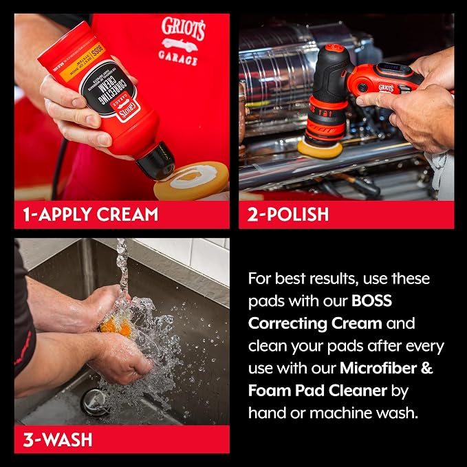 Griot's Garage 2" BOSS Correcting Foam Pads for Car Polishing, Buffing, Detailing and Light to Moderate Auto Paint Correction, Durable, Machine-Washable, Pack of 4