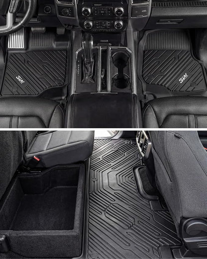 3W Floor Mats (with Metal Pedals) & Box Mat Fit for Ford F-150 2015-2026 & F150 Lightning 2022-2025 SuperCrew, TPE All Weather Car Mats Custom Fit Accessories