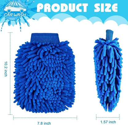 Toulite 16 Pcs Car Wash Mitt Chenille Microfiber Wash Mitt Double Sided Glove Cleaning Drying Mitts (7.48 x 10.24 Inch,Royal Blue,Green)