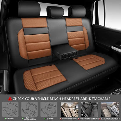 CAR PASS Memory Foam Seat Covers Full Sets, Airy Cool Mesh Thick Car Seat Covers, Leather Car Seat Covers 5 Seats Airbag Compatible, Universal Automotive Comfort for Most Cars, Trucks, SUV, Brown