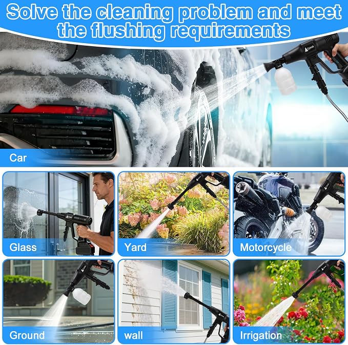 Portable Washer with 6-in-1 Nozzle Handheld Cordless Car Wash Gun Generic Washing Tool for Motorcycle Yard Home Garden Irrigation