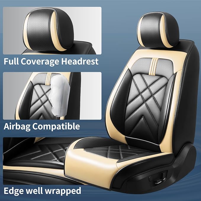 Explorer Seat Covers Custom Fit for Ford Explorer 2004-2026, Full Coverage Leather Waterproof Breathable Seat Covers, Automotive Seat Protectors, Airbag Compatible(2 Front Seats, Black Beige)