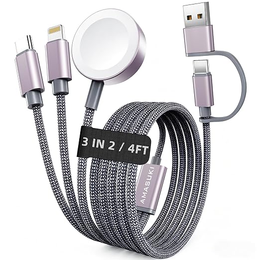 2026 Travel Essentials for Apple Watch Charger,Cruise Vacation Camping Essentials,iPhone Charger,Multi Charging Cable,3 in 2 Charging Docks for iWatch Series 11-2/Ultra,iPhone 17-12,Car