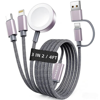 2026 Travel Essentials for Apple Watch Charger,Cruise Vacation Camping Essentials,iPhone Charger,Multi Charging Cable,3 in 2 Charging Docks for iWatch Series 11-2/Ultra,iPhone 17-12,Car