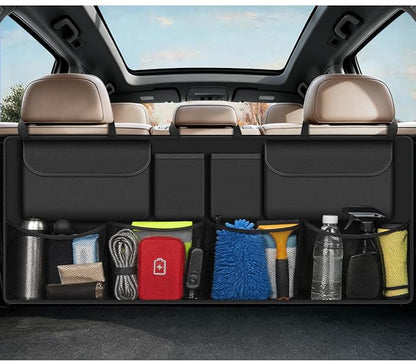 Car Trunk Organizer, Large Capacity Backseat Trunk Storage Organizer with 8 Pockets, Foldable SUV Cargo Organizer for SUV, Truck, Van & MPV, Black