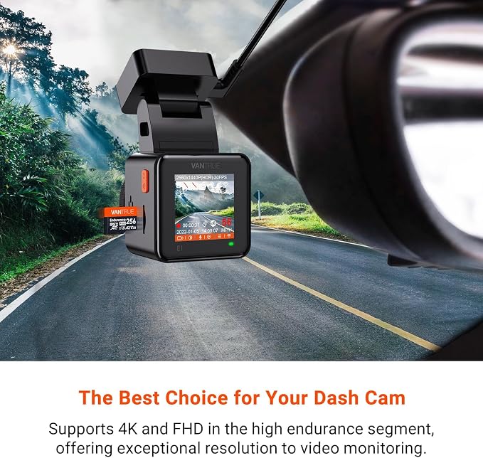 Vantrue 256GB microSDXC UHS-I U3 4K UHD Video High Speed Transfer Monitoring SD Card with Adapter for Dash Cams, Body Cams, Action Camera, Surveillance & Security Cams