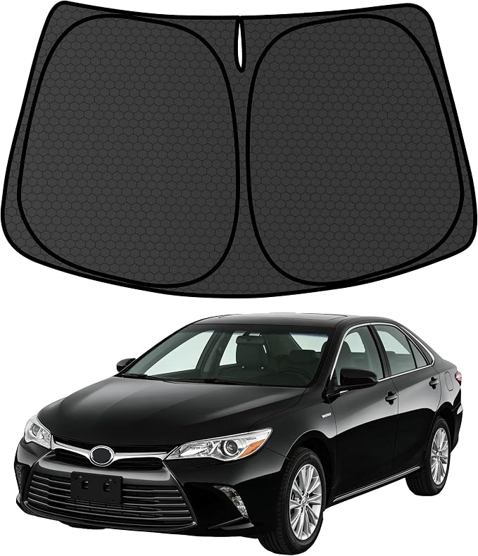 Camry Customized Windshield Sun Shade for 2012-2017 Camry LE | XLE | SE | XSE | Hybrid Front Window Sunshade Visor Protector Foldable Blocks UV Rays Keep Car Cooler Accessories