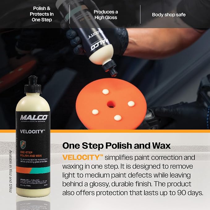 Malco Velocity One-Step Car Polish and Wax (90 Day Protection) - Best Polishing Compound for Automotive Paint Restoration/Scratch and Swirl Remover/Re-Shine and Protect Old Aged Paint (265016)