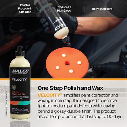 Malco Velocity One-Step Car Polish and Wax (90 Day Protection) - Best Polishing Compound for Automotive Paint Restoration/Scratch and Swirl Remover/Re-Shine and Protect Old Aged Paint (265016)