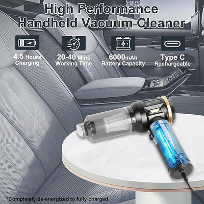 Handheld Car Vacuum Cleaner 17000Pa High Power, 3-In-1 Mini Car Vacuum Portable Cordless, 6000Mah Battery, 3-Speed Brushless Motor Powerful Handheld Vacuum Cordless with Led Light 3 for Home, Pet Hair