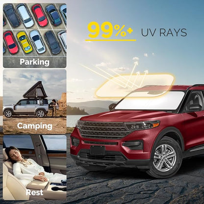 Car Windshield Sun Shade Compatible with 2020 2021 2022 2023 2024 2025 2026 Ford Explorer Accessories Sunshade Custom for Explorer SUV ST XLT, Limited, Platinum Windshield Cover Sun Visor