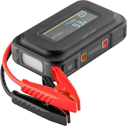 NEBO Assist 2000A Jump Starter | 2000 Peak Amps, Portable Battery Booster Pack for 12V Vehicles, Spark-Proof, USB-C Rechargeable Power Bank, LED Emergency Light, Compact 3-in-1 Roadside Kit