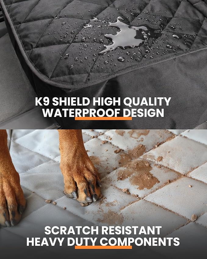 4Knines Dog Seat Cover for Back Seat, Heavy Duty Waterproof Rear Seat Protector for Small Trucks, SUVs, Cars - Fits 60/40 Split Bench with Middle Seat Belt, Non-Slip Dog Backseat Cover (Regular, Camo)