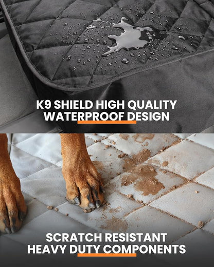 4Knines Dog Seat Cover for Back Seat, Heavy Duty Waterproof Rear Seat Protector for Small Trucks, SUV, Cars - Fits 60/40 Split Bench with Middle Seat Belt, Non-Slip Dog Backseat Cover (Regular, Black)