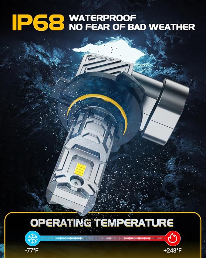 9005 9006 Fog Light Bulbs Combo, 10X Brighter 120000LM 6500K White HB3 HB4 Driving Light Bulbs, 1:1 Size Plug N Play, 60,000h Long Lifespan, Automotive Headlight Covers, Box of 4