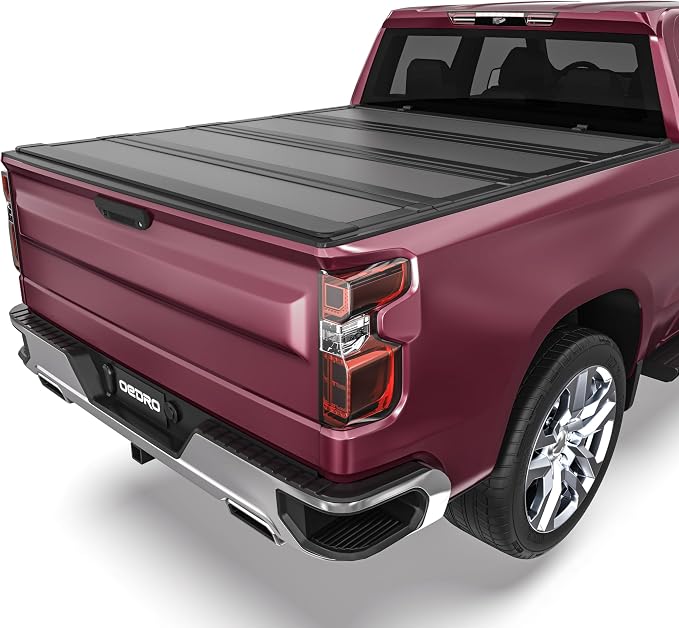 OEDRO Low-Profile Hard Quad-Fold Tonneau Cover Compatible with Chevy Silverado/GMC Sierra 1500 New Body Style 2019-2026 5.8ft Bed w/o Multi-Flex Tailgate, One-Handed Quick Release, Drainage Design