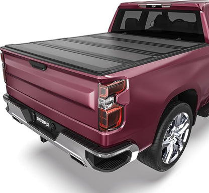 OEDRO Low-Profile Hard Quad-Fold Tonneau Cover Compatible with Chevy Silverado/GMC Sierra 1500 New Body Style 2019-2026 5.8ft Bed w/o Multi-Flex Tailgate, One-Handed Quick Release, Drainage Design