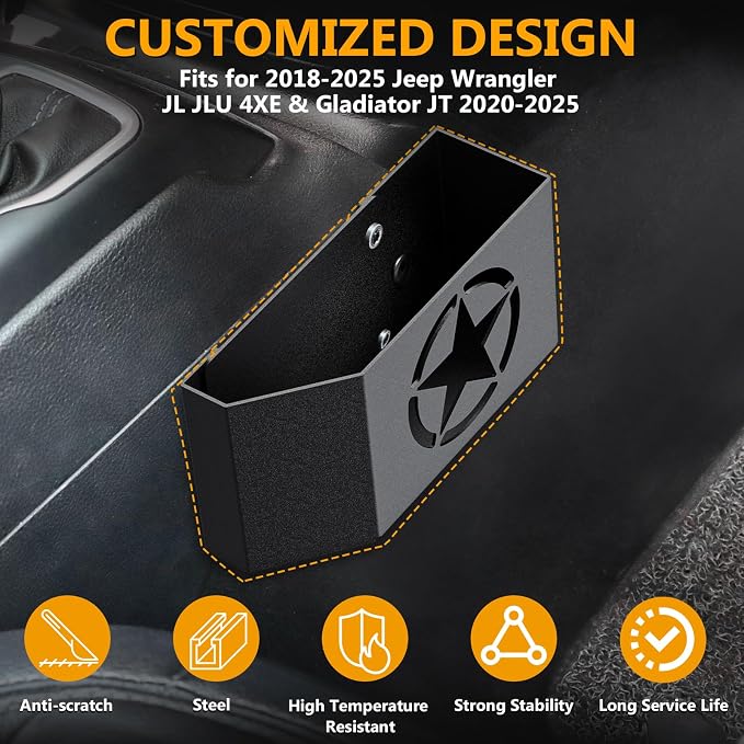 Upgrade Magnetic Metal Gear Shift Center Console Organizer for Jeep Wrangler Accessories and Jeep Gladiator JL JLU 2026 2025 2024-2018 Rubicon Sahara 4xe Storage Box Tray,Star Logo(Not for JK/JKU)