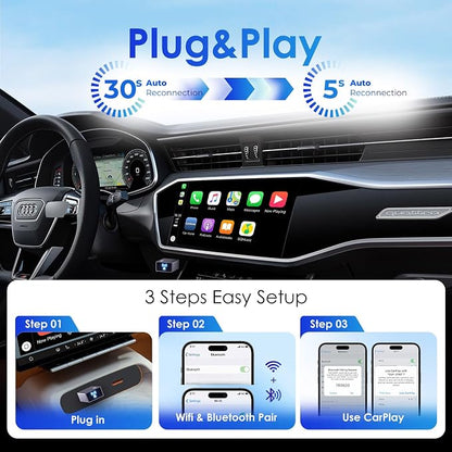 Wireless CarPlay Adapter for Apple iPhone, Convert Wired to Wireless Mini USB Bluetooth Car Play Adapter with Stable 5.8GHz Wi-Fi Plug & Play - Compatible with Cars 2016+ and iOS 10+