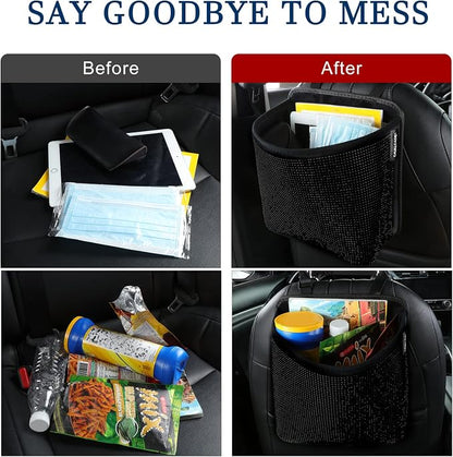 Cavalcade Car Back Seat Organizer, Bling Hanging Pocket, Large Seat Back Travel Caddy Bag, Diamond Trash Bin Garbage Container (Black)