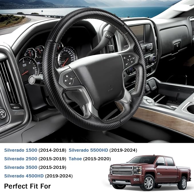 Steering Wheel Cover for Chevy Silverado 1500 2014-2018/2500 2500HD 3500 3500HD 2015-2019/ 4500HD 5500HD 6500HD 2019-2024/ Suburban Tahoe 2015-2020/ Traverse 2018-2023 Chevrolet