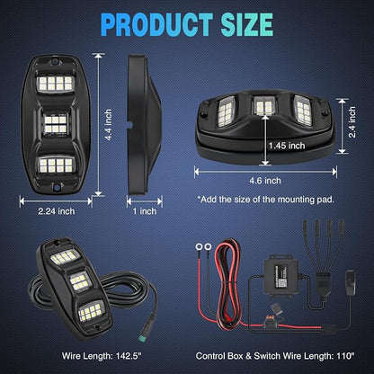 Nilight RGBW LED Rock Lights Kit, 4 Pods 22LED Wide Angle Remote & Bluetooth App Dual Control with Music Modes Multicolor Underglow Neon Wheel Well Light Fit for ATV UTV SUV Offroad Truck RZR Boat