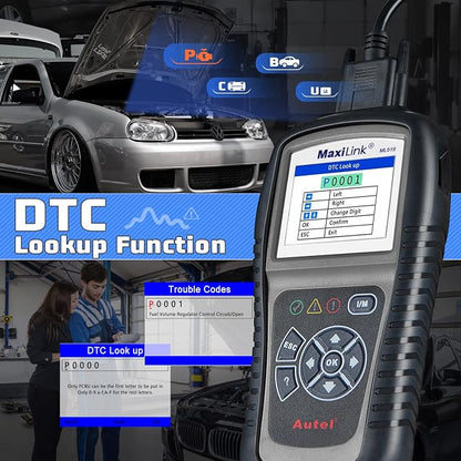 Autel MaxiLink ML519 Enhanced Mode 6 OBD2 Scanner Auto Diagnostic Scan Tool Check Engine Fault Code Reader CAN Scan Tool, Upgraded Ver. of AL319 Black