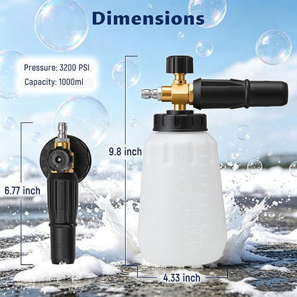 Lichamp Foam Cannon for Pressure Washer, 1000ml Wide Mouth Snow Foam Lance, 1/4 Inch Quick Connector, Adjustable Foam Thickness & Spray Width, Brass Head & Stainless Steel for Car, Driveway, Patio