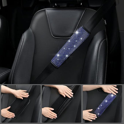 CAR PASS 11 PCS Bling Diamond Car Accessories for Women, Sparkly Rhinestone Steering Wheel Cover, Bling Seat Belt Cushion, Glitter Shift Knob Cover, Car Cup Holder Coaster, Cute Interior Sets Blue