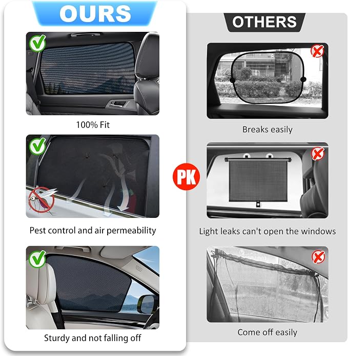XCBYT 4 Pack 2021-2024 Honda Civic Window Shades with Breathable Mesh Window Covers 99% Sun UV Blackout Keeps Cool Privacy Curtains for Breastfeeding, Napping, Dressing, Camping