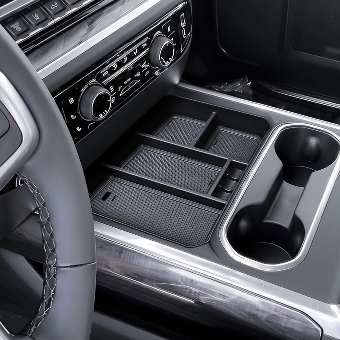 RUNROAD Center Console Organizer Tray Compatible with 2024-2026 Chevy Silverado 2500HD 3500HD Accessories, Armrest Tray For Silverado Middle Console Organizer (NOT Fit Front Triple/Split-Bench Seats)