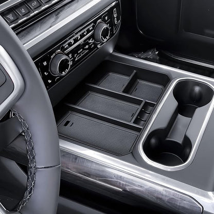 RUNROAD Center Console Organizer Tray Compatible with 2024-2026 Chevy Silverado 2500HD 3500HD Accessories, Armrest Tray For Silverado Middle Console Organizer (NOT Fit Front Triple/Split-Bench Seats)