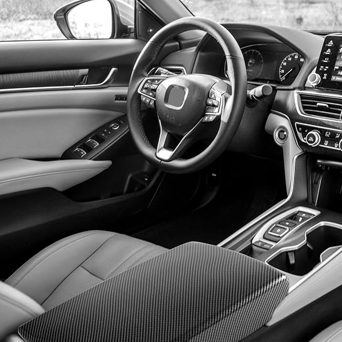 Carbon Fiber Center Armrest Cover Compatible with Honda Accord 2018–2022, Interior Console Lid Trim Accessories for 10th Gen Accord