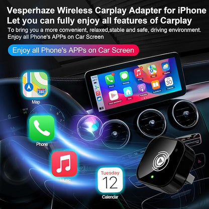 2025 Upgraded Wireless Carplay Adapter for iPhone, Plug&Play Auto-Connected Carplay Wireless Adapter Stable Fit for Cars-No Latency, BT5.3 CarPlay Dongle for Apple iPhone iOS 10+,Black