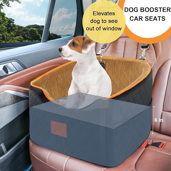 XIEEAOZEE Dog Car Seat for Small Dogs, Memory Foam Booster Dog Seat for Dogs up to 35 lbs, Elevated Pet Car Seat with Washable Removable Cover, Storage Pockets