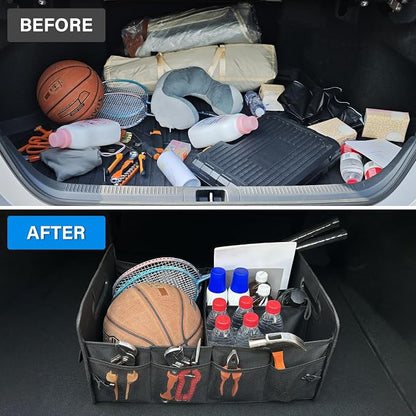Car Trunk Organizer for Dodge Charger Durango Challenger Collapsible 2 Compartment Automotive Storage Box with Handle Non Slip Bottom Sturdy Side Walls for Dodge Accessories (Red)