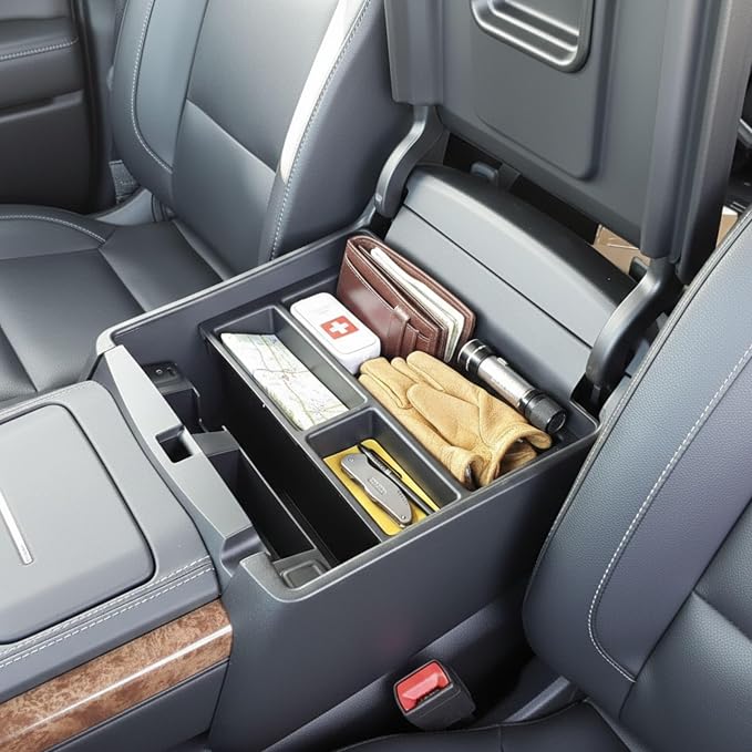 Center Console Organizer Tray for Chevy Silverado/GMC Sierra 1500 (2014-18) & 2500/3500 HD (2015-19) / Chevy Suburban/Tahoe/GMC Yukon (2015-20) - Made in USA - SLX123