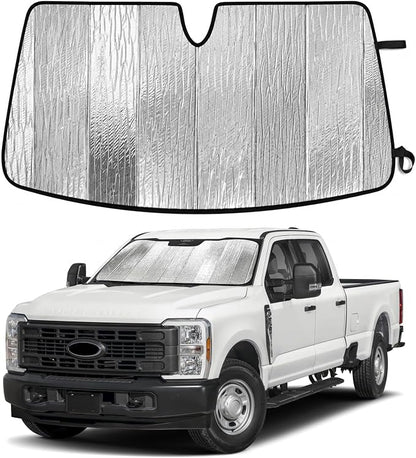 EcoNour Accordion Foldable Windshield Sun Shade Fit for Ford F250 2017-2024 2025 2026 Sunshade, Front Car Window Shades Sun Visor, Blocks UV Rays & Heat, Car Accessories