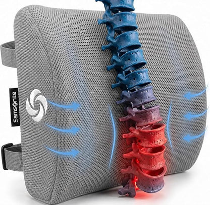 Samsonite Memory Foam Lumbar Support Pillow for Office Chair, Gaming Chair & Car Seat Automotive Use, Ergonomic Back Cushion, Work from Home Essentials, Office Essentials for Sitting Comfort, Grey