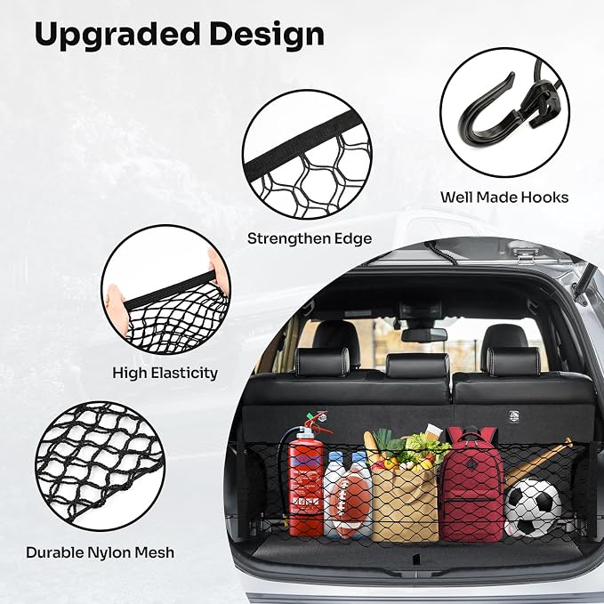 Canvcle Trunk Cargo Net for 2013-2018 Toyota RAV4 Accessories Envelope Style Mesh Trunk Net Organizer and Storage Stretchable Adjustable Elastic Nylon Rear Cargo Netting with Hooks