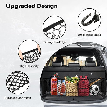 Canvcle Trunk Cargo Net for 2013-2018 Toyota RAV4 Accessories Envelope Style Mesh Trunk Net Organizer and Storage Stretchable Adjustable Elastic Nylon Rear Cargo Netting with Hooks