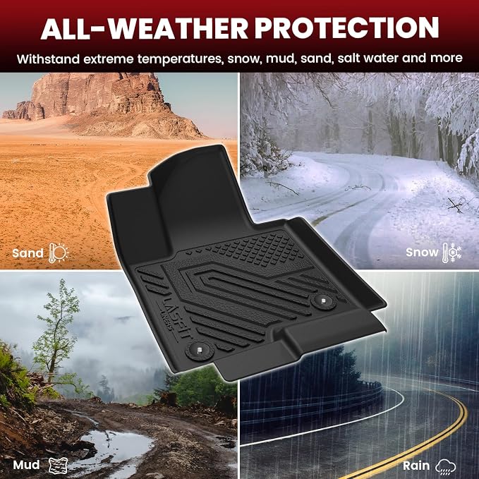 LASFIT Floor Mats for Kia Sorento Hybrid PHEV 2026 2025 2024 2023 2022 2021 (Not Fit Gasoline), All Weather TPE Custom Fit Floor Liners Car Mats Accessories for Kia Sorento 2021-2026, Black