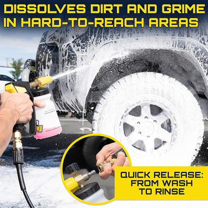 Clean Car USA Foam King Foam Cannon for Pressure Washer, Car Wash Soap Sprayer with 1/4" Quick Connector, Wide-Neck Bottle, Adjustable Snow Foam Blaster for Auto Detailing, Trucks, Motorcycles & More