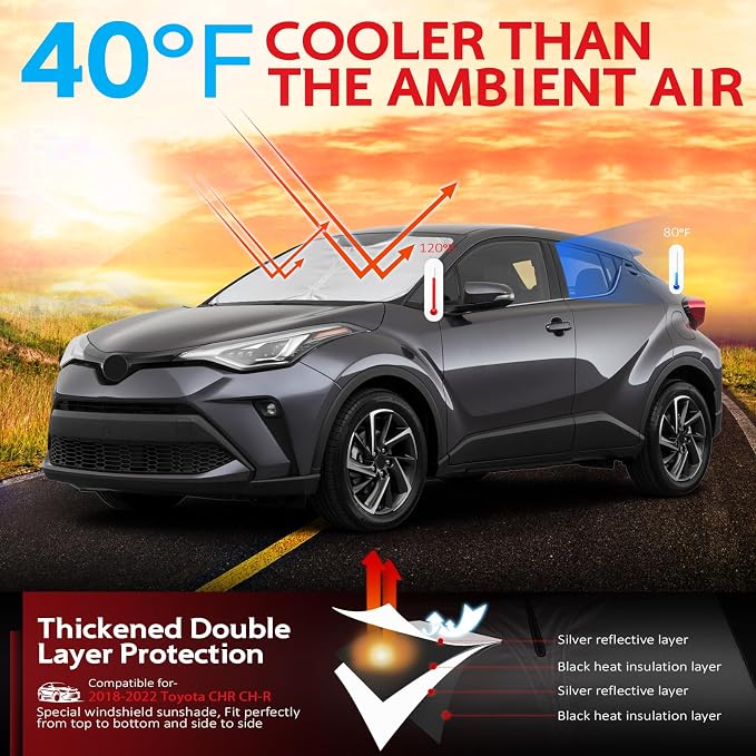 KAYZT Windshield Sun Shade for 2018-2023 Toyota CHR CH-R SUV Foldable Sunshade Front Window Custom Fit Car Accessories