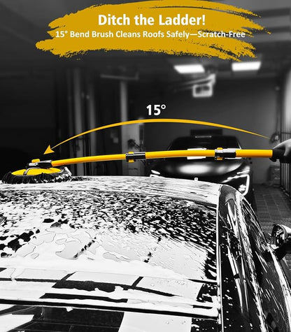 YeewayVeh Car Wash Kit, Extendable Car Wash Brush Mop with Long Handle, 5pcs Detailing Brush, 1pc Wheel Brush and Microfiber Towel Car Cleaning Kit Supplies Accessories, Ginger