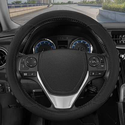 Motor Trend FlexGrip Steering Wheel Cover for Cars – Standard 15 inch Car Steering Wheel Cover, Black and Charcoal Gray Steering Wheel Protector for Auto Truck Van SUV