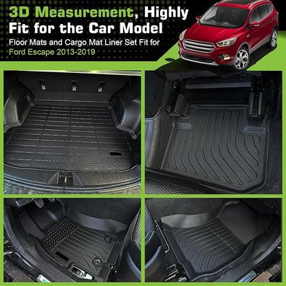 Floor Mats for Ford Escape 2013-2019, TPE Waterproof Non-Slip All Weather Protection Custom (Floor Mats & Cargo Liner)