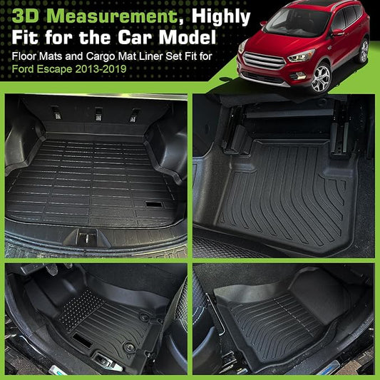Floor Mats for Ford Escape 2013-2019, TPE Waterproof Non-Slip All Weather Protection Custom (Floor Mats & Cargo Liner)